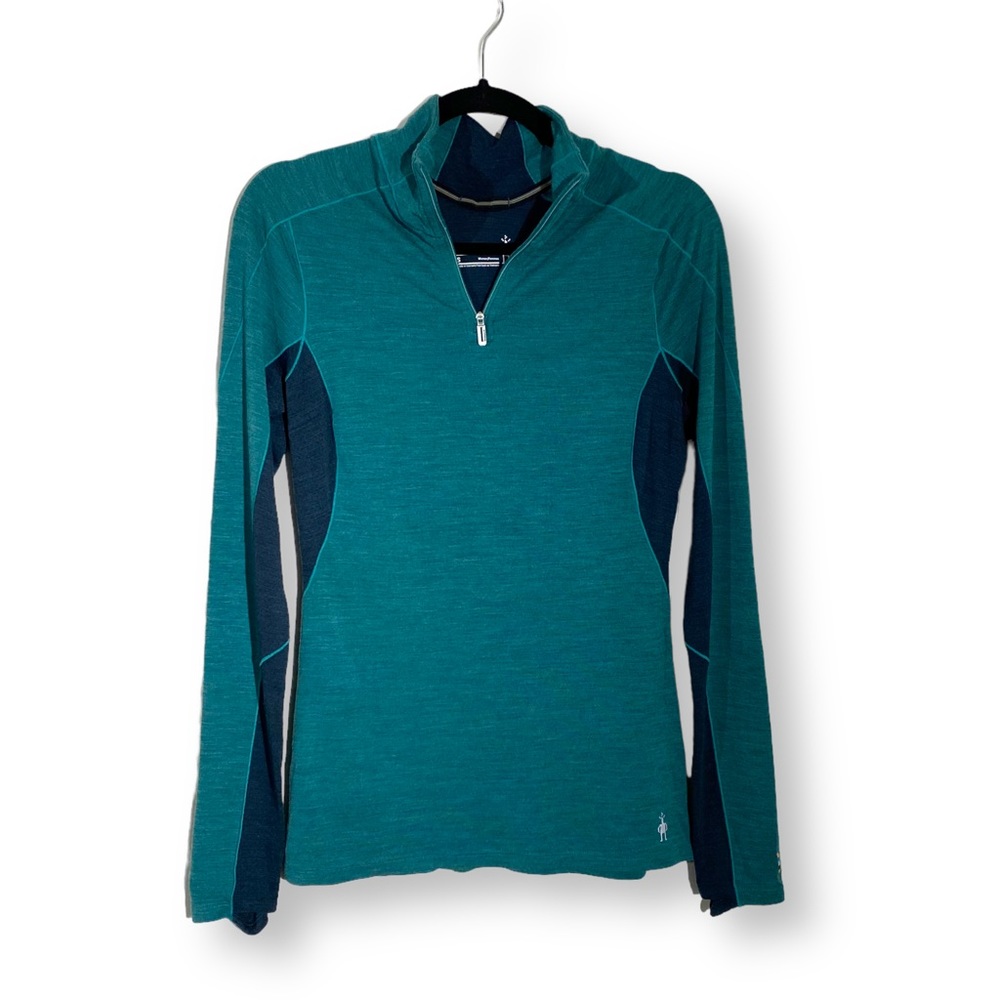 SMARTWOOL Merino Sport 250 Green Half Zip Wool Base Layer Long Sleeve Top